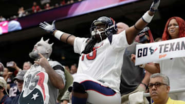 HOUSTON, TX - SEPTEMBER 23: Houston Texans fans celebrate in the fourth quarter of the game against the New York Giants at NRG Stadium on September 23, 2018 in Houston, Texas. (Photo by Tim Warner/Getty Images)