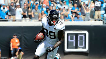 JACKSONVILLE, FL - SEPTEMBER 30: Tashaun Gipson #39 of the Jacksonville Jaguars runs for yardage during the game against the New York Jets on September 30, 2018 in Jacksonville, Florida. (Photo by Sam Greenwood/Getty Images)