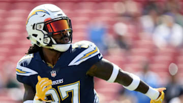 LOS ANGELES, CA - SEPTEMBER 23: Jahleel Addae #37 of the Los Angeles Chargers warms up before the game against the Los Angeles Rams at Los Angeles Memorial Coliseum on September 23, 2018 in Los Angeles, California. (Photo by Harry How/Getty Images)