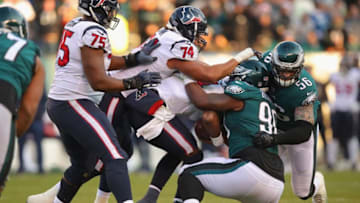 PHILADELPHIA, PA - DECEMBER 23: Defensive tackle Treyvon Hester #90 of the Philadelphia Eagles sacks quarterback Deshaun Watson #4 of the Houston Texans during the fourth quarter at Lincoln Financial Field on December 23, 2018 in Philadelphia, Pennsylvania. (Photo by Brett Carlsen/Getty Images)