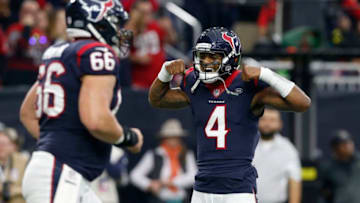 HOUSTON, TX - DECEMBER 30: Deshaun Watson #4 of the Houston Texans celebrates after a rushing touchdown in the second quarter against the Jacksonville Jaguars at NRG Stadium on December 30, 2018 in Houston, Texas. (Photo by Tim Warner/Getty Images)