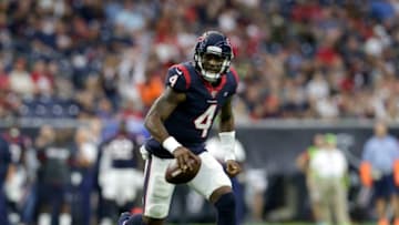 HOUSTON, TX - AUGUST 17: Deshaun Watson #4 of the Houston Texans scrambles in the first quarter against the Detroit Lions during the preseason game at NRG Stadium on August 17, 2019 in Houston, Texas. (Photo by Tim Warner/Getty Images)