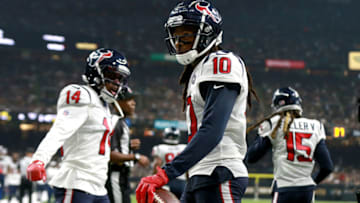 NEW ORLEANS, LOUISIANA - SEPTEMBER 09: DeAndre Hopkins #10 of the Houston Texans reacts after scoring a touchdown against the New Orleans Saints during a NFL game at the Mercedes Benz Superdome on September 09, 2019 in New Orleans, Louisiana. (Photo by Sean Gardner/Getty Images)
