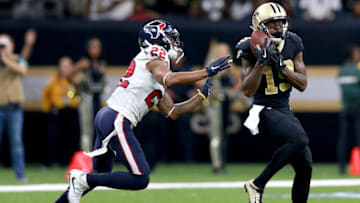 NEW ORLEANS, LOUISIANA - SEPTEMBER 09: Michael Thomas #13 of the New Orleans Saints catches a pass over Aaron Colvin #22 of the Houston Texans during a NFL game at the Mercedes Benz Superdome on September 09, 2019 in New Orleans, Louisiana. (Photo by Sean Gardner/Getty Images)