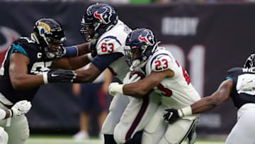 HOUSTON, TEXAS - SEPTEMBER 15: Carlos Hyde #23 of the Houston Texans runs with the ball against the Jacksonville Jaguars at NRG Stadium on September 15, 2019 in Houston, Texas. (Photo by Bob Levey/Getty Images)