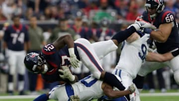 HOUSTON, TX - NOVEMBER 05: Rashaan Melvin #30 of the Indianapolis Colts tackles D'Onta Foreman #27 of the Houston Texans in the third quarter at NRG Stadium on November 5, 2017 in Houston, Texas. (Photo by Tim Warner/Getty Images)