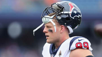 FOXBOROUGH, MA - SEPTEMBER 09: J.J. Watt #99 of the Houston Texans looks on before the game against the New England Patriots at Gillette Stadium on September 9, 2018 in Foxborough, Massachusetts. (Photo by Maddie Meyer/Getty Images)