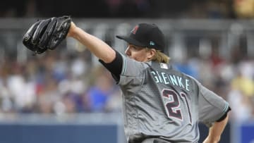 SAN DIEGO, CA - JULY 27: Zack Greinke #21 of the Arizona Diamondbacks pitches during the first inning of a baseball game against the San Diego Padres PETCO Park on July 27, 2018 in San Diego, California. (Photo by Denis Poroy/Getty Images)