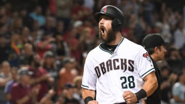 PHOENIX, AZ - SEPTEMBER 06: Steven Souza Jr. #28 of the Arizona Diamondbacks celebrates after scoring against the Atlanta Braves during the fourth inning of the MLB game at Chase Field on September 6, 2018 in Phoenix, Arizona. (Photo by Jennifer Stewart/Getty Images)