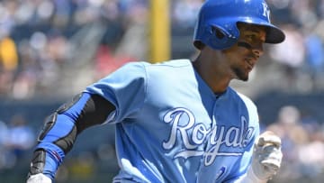 KANSAS CITY, MO - JUNE 3: Jon Jay #25 of the Kansas City Royals rounds third and heads home after hitting a home run in the third inning against the Oakland Athletics at Kauffman Stadium on June 3, 2018 in Kansas City, Missouri. (Photo by Ed Zurga/Getty Images)