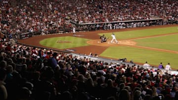 PHOENIX, AZ - OCTOBER 04: David Peralta #6 of the Arizona Diamondbacks bats against the Colorado Rockies during the frist inning of the National League Wild Card game at Chase Field on October 4, 2017 in Phoenix, Arizona. (Photo by Christian Petersen/Getty Images)
