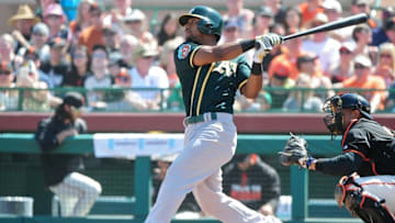 Khris Davis. Mandatory Credit: Matt Kartozian-USA TODAY Sports