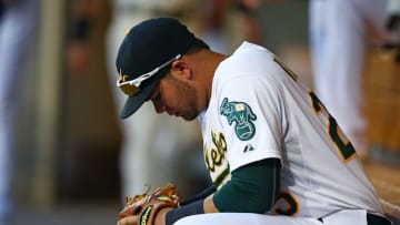 Nov 7, 2015; Phoenix, AZ, USA; Oakland Athletics infielder Renato Nunez during the Arizona Fall League Fall Stars game at Salt River Fields. Mandatory Credit: Mark J. Rebilas-USA TODAY Sports
