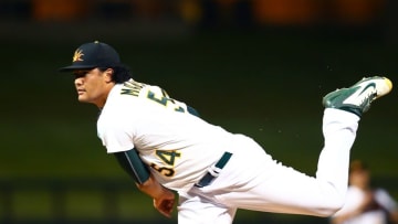 Nov 7, 2015; Phoenix, AZ, USA; Oakland Athletics pitcher Sean Manaea during the Arizona Fall League Fall Stars game at Salt River Fields. Mandatory Credit: Mark J. Rebilas-USA TODAY Sports