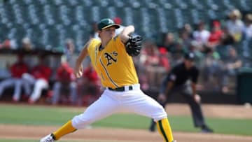 Sep 2, 2015; Oakland, CA, USA; Oakland Athletics starting pitcher Sonny Gray (54) pitches the ball against the Los Angeles Angels during the fourth inning at O.co Coliseum. Mandatory Credit: Kelley L Cox-USA TODAY Sports