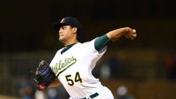 Nov 7, 2015; Phoenix, AZ, USA; Oakland Athletics pitcher Sean Manaea during the Arizona Fall League Fall Stars game at Salt River Fields. Mandatory Credit: Mark J. Rebilas-USA TODAY Sports