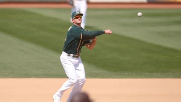 OAKLAND, CA - SEPTEMBER 6: Matt Chapman #26 of the Oakland Athletics fields during the game against the San Diego Padres at RingCentral Coliseum on September 6, 2020 in Oakland, California. The Padres defeated the Athletics 5-3. (Photo by Michael Zagaris/Oakland Athletics/Getty Images)