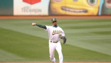 OAKLAND, CA - SEPTEMBER 8: Marcus Semien #10 of the Oakland Athletics fields during the game against the Houston Astros at RingCentral Coliseum on September 8, 2020 in Oakland, California. The Athletics defeated the Astros 4-2. (Photo by Michael Zagaris/Oakland Athletics/Getty Images)