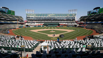 OAKLAND, CA - SEPTEMBER 29: A view of RingCentral Coliseum during Game One of the Wild Card Round between the Oakland Athletics the Chicago White Sox on September 29, 2020 in Oakland, California. The White Sox defeated the Athletics 4-1. (Photo by Michael Zagaris/Oakland Athletics/Getty Images)