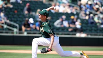 MESA, AZ - MARCH 10: Chris Bassitt #40 of the Oakland Athletics pitches during the game against the Milwaukee Brewers at Hohokam Park on March 10, 2021 in Mesa, Arizona. The Athletics defeated the Brewers 9-1. (Photo by Rob Leiter/MLB Photos via Getty Images)
