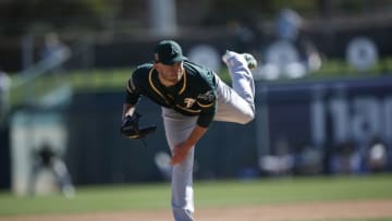 PHOENIX, AZ - FEBRUARY 26: Eric Jokisch #70 of the Oakland Athletics pitches during the game against the Chicago White Sox at Camelback Ranch on February 26, 2018 in Phoenix, Arizona. (Photo by Michael Zagaris/Oakland Athletics/Getty Images) *** Local Caption *** Eric Jokisch