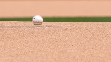 Aug 13, 2017; Arlington, TX, USA; A view of a baseball on the pitcher's mound during the game between the Texas Rangers and the Houston Astros at Globe Life Park in Arlington. The Astros defeat the Rangers 2-1. Mandatory Credit: Jerome Miron-USA TODAY Sports