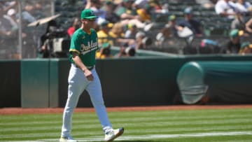 Jun 13, 2021; Oakland, California, USA; Oakland Athletics manager Bob Melvin (6) walks onto the field during the sixth inning against the Kansas City Royals at RingCentral Coliseum. Mandatory Credit: Stan Szeto-USA TODAY Sports