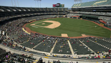 Jul 20, 2021; Oakland, California, USA; A general view of RingCentral Coliseum during the sixth inning of a game between the Los Angeles Angels and Oakland Athletics. Mandatory Credit: D. Ross Cameron-USA TODAY Sports