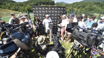 Aug 3, 2015; White Sulphur Springs, WV, USA; New Orleans Saints head coach Sean Payton answers questions from the media following training camp at The Greenbrier. Mandatory Credit: Michael Shroyer-USA TODAY Sports