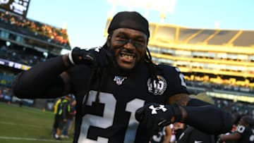 OAKLAND, CALIFORNIA - NOVEMBER 17: D.J. Swearinger #21 of the Oakland Raiders celebrates after defeating the Cincinnati Bengals 17-10 in their NFL game at RingCentral Coliseum on November 17, 2019 in Oakland, California. (Photo by Robert Reiners/Getty Images)