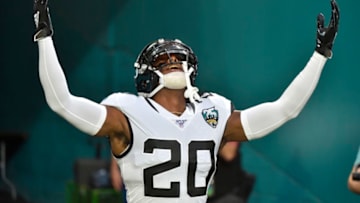 MIAMI, FL - AUGUST 22: Jalen Ramsey #20 of the Jacksonville Jaguars enters the field before the start of a preseason game against the Miami Dolphins at Hard Rock Stadium on August 22, 2019 in Miami, Florida. (Photo by Eric Espada/Getty Images)