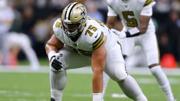 NEW ORLEANS, LOUISIANA - SEPTEMBER 29: Andrus Peat #75 of the New Orleans Saints in action during a game against the Dallas Cowboys at the Mercedes Benz Superdome on September 29, 2019 in New Orleans, Louisiana. (Photo by Jonathan Bachman/Getty Images)