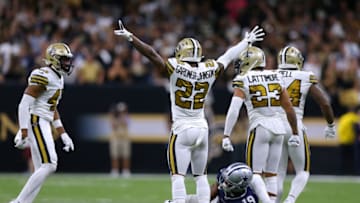 NEW ORLEANS, LOUISIANA - SEPTEMBER 29: Chauncey Gardner-Johnson #22 of the New Orleans Saints reacts after breaks up a pass intended for Amari Cooper #19 of the Dallas Cowboys during the second half of a game at the Mercedes Benz Superdome on September 29, 2019 in New Orleans, Louisiana. (Photo by Jonathan Bachman/Getty Images)