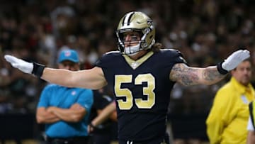 NEW ORLEANS, LOUISIANA - OCTOBER 06: A.J. Klein #53 of the New Orleans Saints reacts during a game against the Tampa Bay Buccaneers at the Mercedes Benz Superdome on October 06, 2019 in New Orleans, Louisiana. (Photo by Jonathan Bachman/Getty Images)