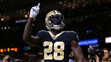 NEW ORLEANS, LOUISIANA - NOVEMBER 24: Latavius Murray #28 of the New Orleans Saints reacts during a game against the Carolina Panthers at the Mercedes Benz Superdome on November 24, 2019 in New Orleans, Louisiana. (Photo by Jonathan Bachman/Getty Images)