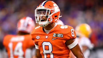 NEW ORLEANS, LA - JANUARY 13: A.J. Terrell #8 of the Clemson Tigers celebrates a defensive stop against the LSU Tigers during the College Football Playoff National Championship held at the Mercedes-Benz Superdome on January 13, 2020 in New Orleans, Louisiana. (Photo by Jamie Schwaberow/Getty Images)
