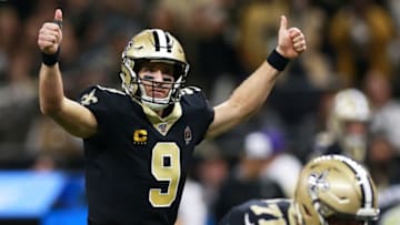 NEW ORLEANS, LOUISIANA - DECEMBER 16: Quarterback Drew Brees #9 of the New Orleans Saints calls a play on the line of scrimmage during the game against the Indianapolis Colts at Mercedes Benz Superdome on December 16, 2019 in New Orleans, Louisiana. (Photo by Sean Gardner/Getty Images)
