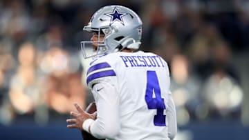 ARLINGTON, TEXAS - DECEMBER 29: Dak Prescott #4 of the Dallas Cowboys drops back to pass in the second quarter against the Washington Redskins in the game at AT&T Stadium on December 29, 2019 in Arlington, Texas. (Photo by Tom Pennington/Getty Images)