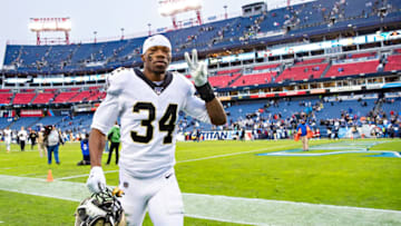NASHVILLE, TN - DECEMBER 22: Justin Hardee Sr. #34 of the New Orleans Saints on his way off the field after a game against the Tennessee Titans at Nissan Stadium on December 22, 2019 in Nashville, Tennessee. The Saints defeated the Titans 38-28. (Photo by Wesley Hitt/Getty Images)