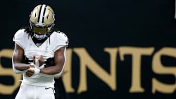 NEW ORLEANS, LOUISIANA - JANUARY 05: Alvin Kamara #41 of the New Orleans Saints warms up during the NFC Wild Card Playoff game against the Minnesota Vikings at Mercedes Benz Superdome on January 05, 2020 in New Orleans, Louisiana. (Photo by Sean Gardner/Getty Images)