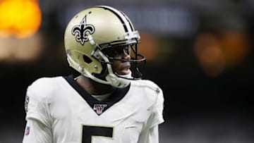 NEW ORLEANS, LOUISIANA - JANUARY 05: Teddy Bridgewater #5 of the New Orleans Saints warms up before the NFC Wild Card Playoff game against the Minnesota Vikings at Mercedes Benz Superdome on January 05, 2020 in New Orleans, Louisiana. (Photo by Chris Graythen/Getty Images)