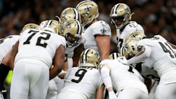 NEW ORLEANS, LOUISIANA - JANUARY 05: Drew Brees #9 of the New Orleans Saints calls a play during the NFC Wild Card Playoff game against the Minnesota Vikings at Mercedes Benz Superdome on January 05, 2020 in New Orleans, Louisiana. (Photo by Sean Gardner/Getty Images)