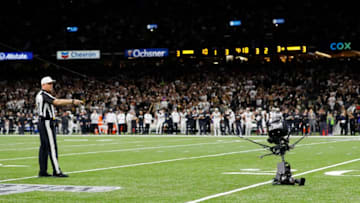 NEW ORLEANS, LOUISIANA - JANUARY 05: A Skycam is seen on the field after a malfunction during the first half of the NFC Wild Card Playoff game between the Minnesota Vikings and the New Orleans Saints at Mercedes Benz Superdome on January 05, 2020 in New Orleans, Louisiana. (Photo by Kevin C. Cox/Getty Images)