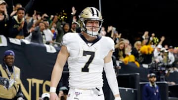 NEW ORLEANS, LOUISIANA - JANUARY 05: Taysom Hill #7 of the New Orleans Saints celebrates after catching a touchdown pass during the fourth quarter against the Minnesota Vikings in the NFC Wild Card Playoff game at Mercedes Benz Superdome on January 05, 2020 in New Orleans, Louisiana. (Photo by Kevin C. Cox/Getty Images)