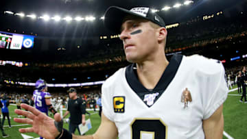 NEW ORLEANS, LOUISIANA - JANUARY 05: Drew Brees #9 of the New Orleans Saints looks on after losing in the NFC Wild Card Playoff game against the Minnesota Vikings at Mercedes Benz Superdome on January 05, 2020 in New Orleans, Louisiana. (Photo by Sean Gardner/Getty Images)