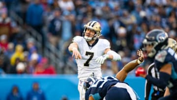 NASHVILLE, TN - DECEMBER 22: Taysom Hill #7 of the New Orleans Saints passes the ball during the fourth quarter against the Tennessee Titans at Nissan Stadium on December 22, 2019 in Nashville, Tennessee. New Orleans defeats Tennessee 38-28. (Photo by Brett Carlsen/Getty Images)