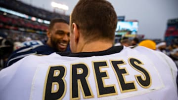 NASHVILLE, TN - DECEMBER 22: Detail view of Drew Brees #9 of the New Orleans Saints jersey after the game against the Tennessee Titans at Nissan Stadium on December 22, 2019 in Nashville, Tennessee. New Orleans defeats Tennessee 38-28. (Photo by Brett Carlsen/Getty Images)
