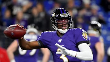 BALTIMORE, MARYLAND - JANUARY 11: Robert Griffin III #3 of the Baltimore Ravens warms up prior to playing against the Tennessee Titans in the AFC Divisional Playoff game at M&T Bank Stadium on January 11, 2020 in Baltimore, Maryland. (Photo by Will Newton/Getty Images)