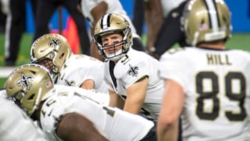 DETROIT, MI - OCTOBER 04: Drew Brees #9 of the New Orleans Saints looks on during the second quarter against the Detroit Lions at Ford Field on October 4, 2020 in Detroit, Michigan. (Photo by Nic Antaya/Getty Images)