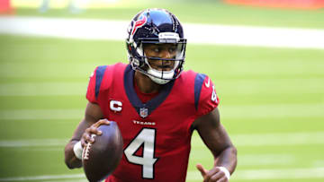 HOUSTON, TEXAS - DECEMBER 06: Deshaun Watson #4 of the Houston Texans scrambles with the ball against the Indianapolis Colts during the first half at NRG Stadium on December 06, 2020 in Houston, Texas. (Photo by Carmen Mandato/Getty Images)